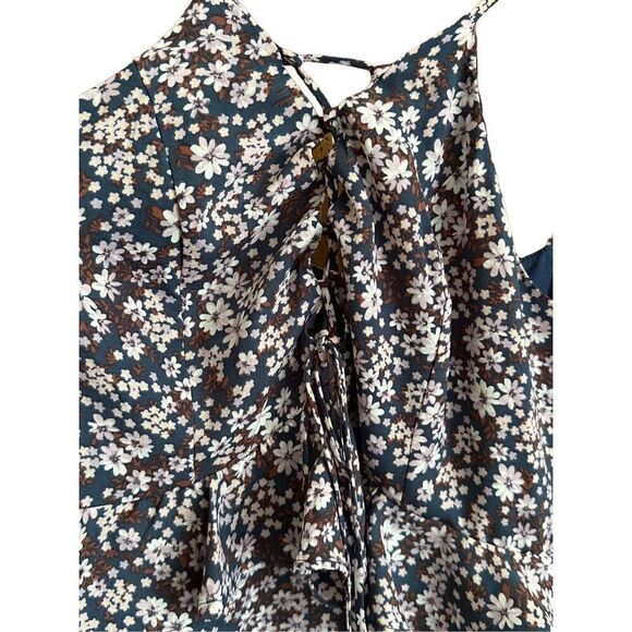 GIANNI BINI DITZY FLORAL PEPLUM CROSS BACK MAXI DRESS WHITE & BLUE SZ M - Picture 10 of 11